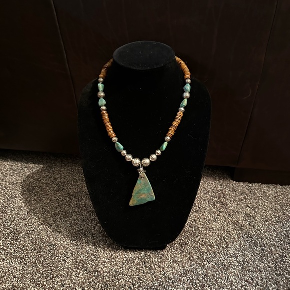 Handcrafted “One of a Kind” Shell Turquoise & Sterling Silver Beaded Necklace